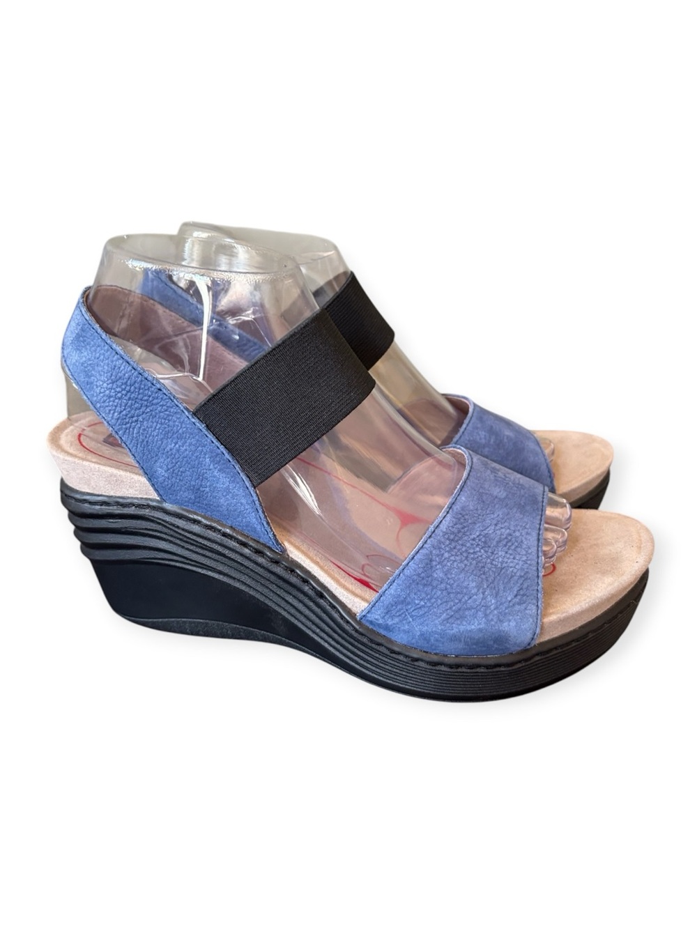 Bionica Stream Blue Nubuck Leather Wedge Slip On Sandals Size Womens 8.5